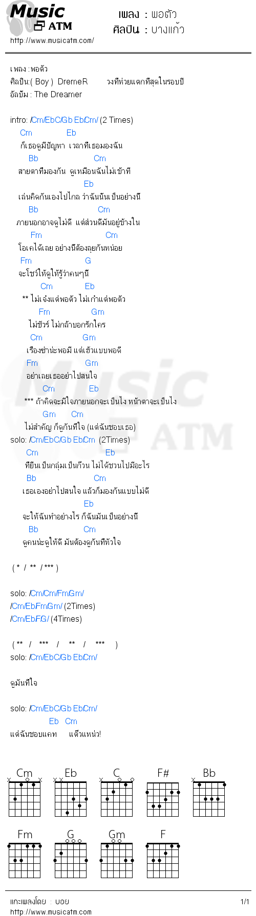 คอร์ดเพลง พอตัว