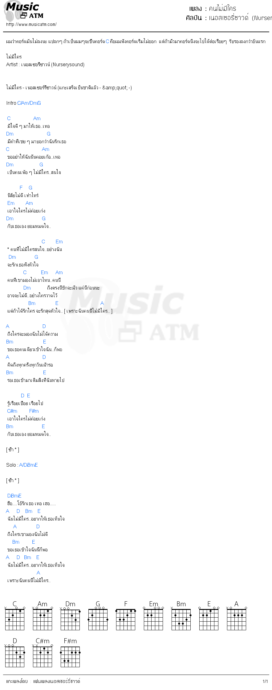 คอร์ดเพลง คนไม่มีใคร