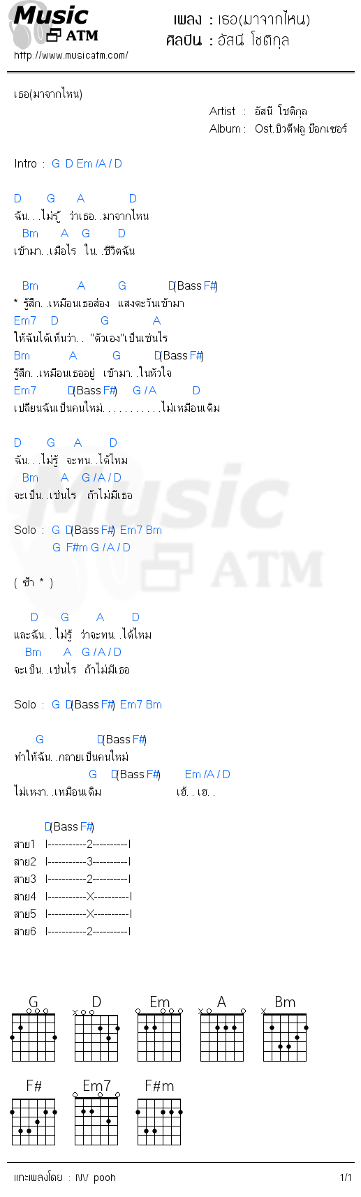 คอร์ดเพลง เธอ(มาจากไหน)