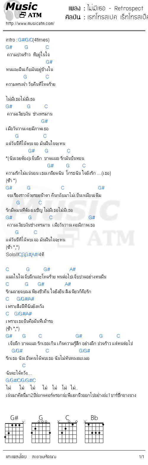 คอร์ดเพลง ไม่มีเธอ - Retrospect