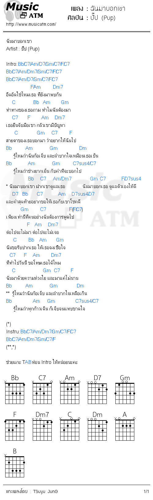 คอร์ดเพลง ฉันมาบอกเขา