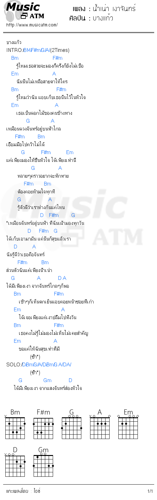 คอร์ดเพลง น้ำเน่า เงาจันทร์