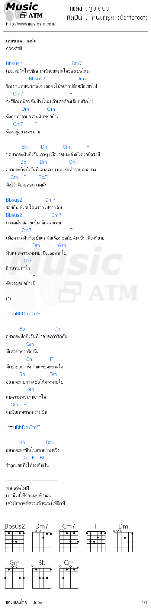 คอร์ดเพลง วูบเดียว