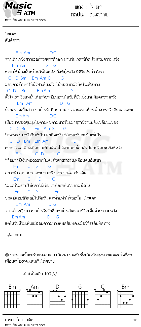 คอร์ดเพลง ใจแตก