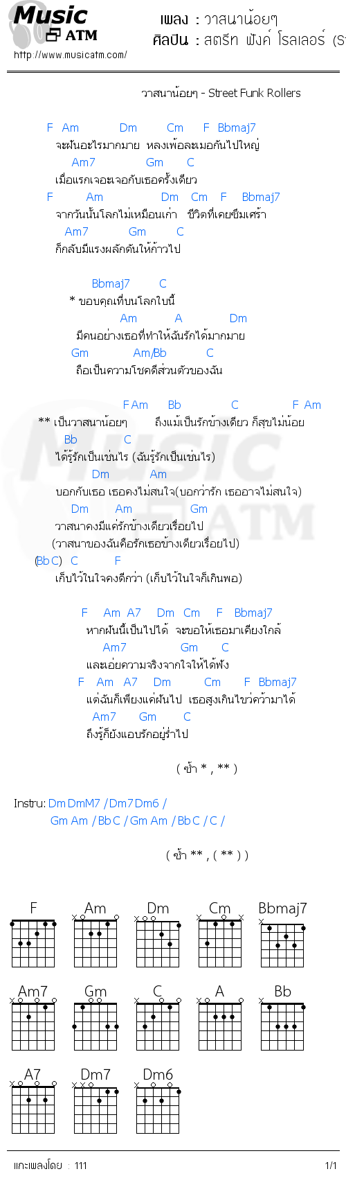 คอร์ดเพลง วาสนาน้อยๆ