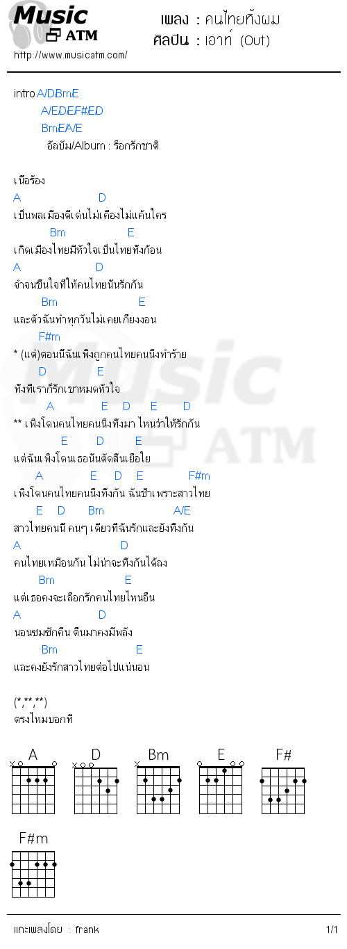 คอร์ดเพลง คนไทยทิ้งผม