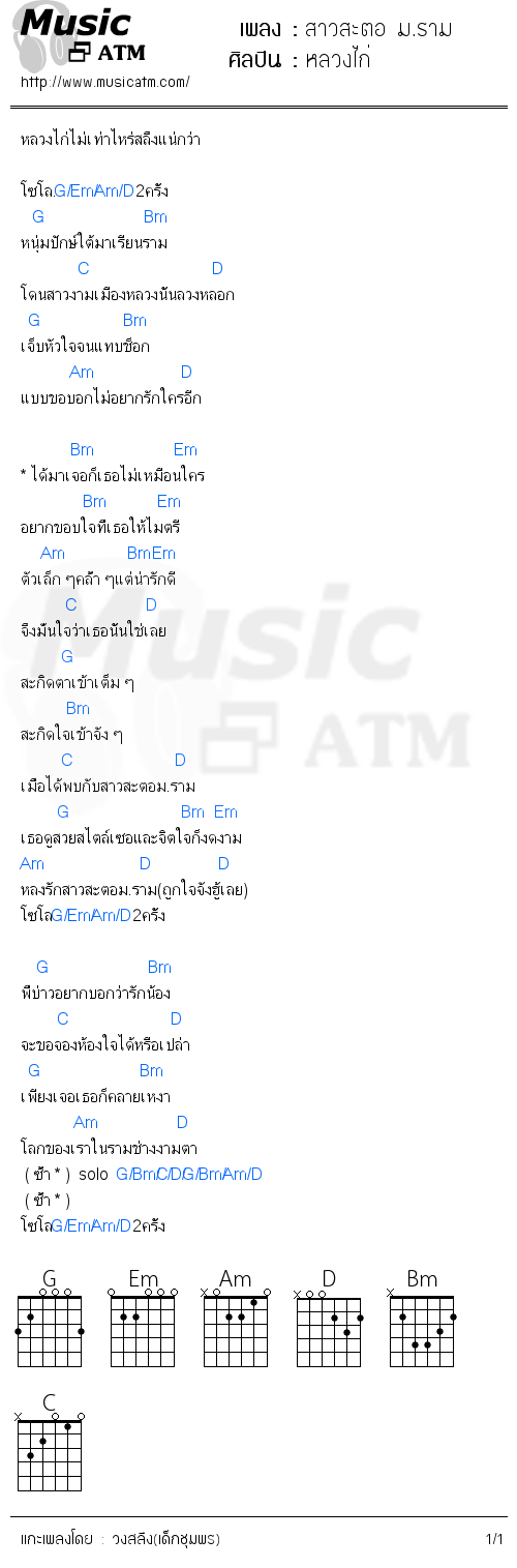 คอร์ดเพลง สาวสะตอ ม.ราม