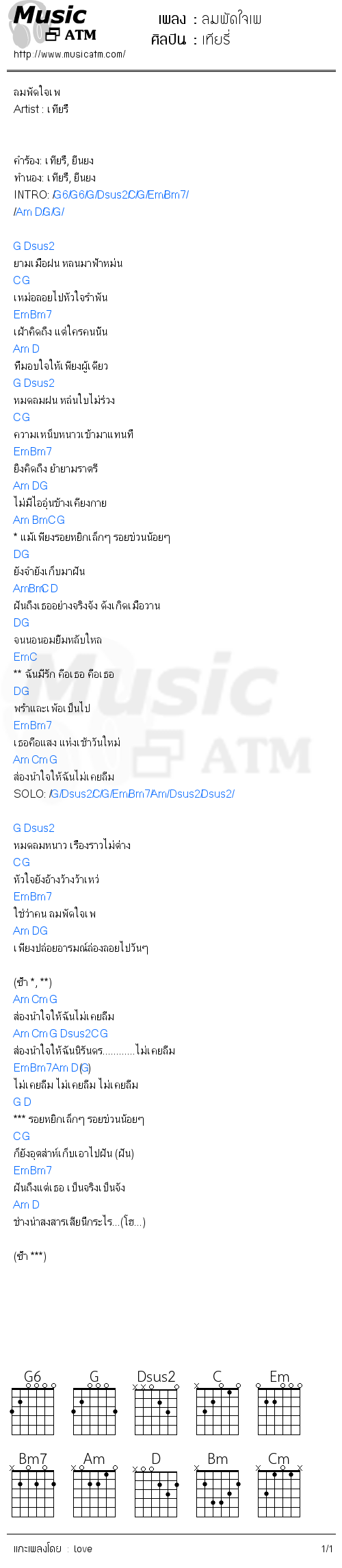 คอร์ดเพลง ลมพัดใจเพ