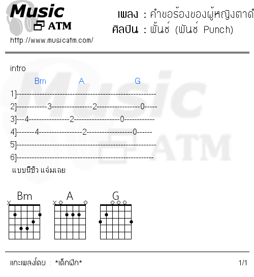 คอร์ดเพลง คำขอร้องของผู้หญิงตาดำๆ