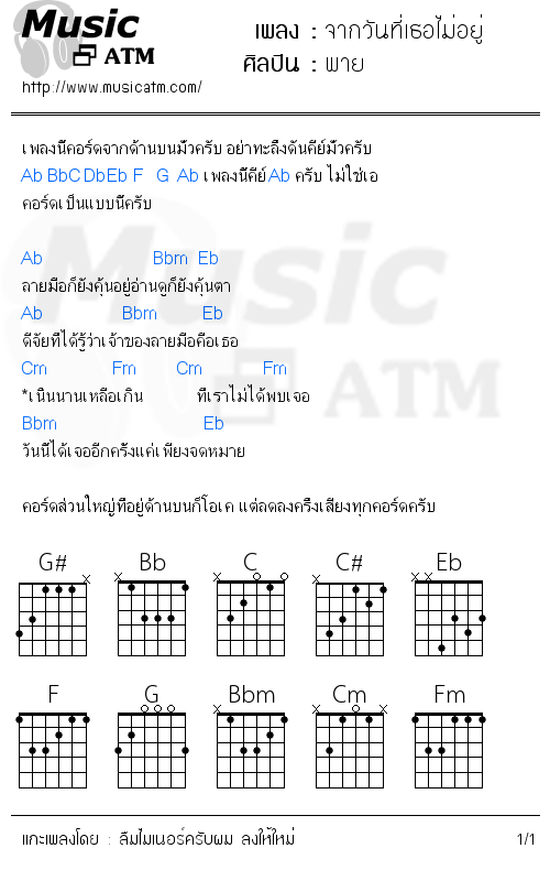 คอร์ดเพลง จากวันที่เธอไม่อยู่