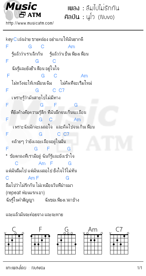 คอร์ดเพลง ลืมไปไม่รักกัน