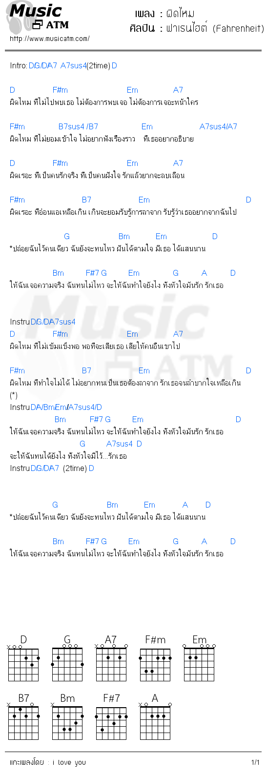 คอร์ดเพลง ผิดไหม