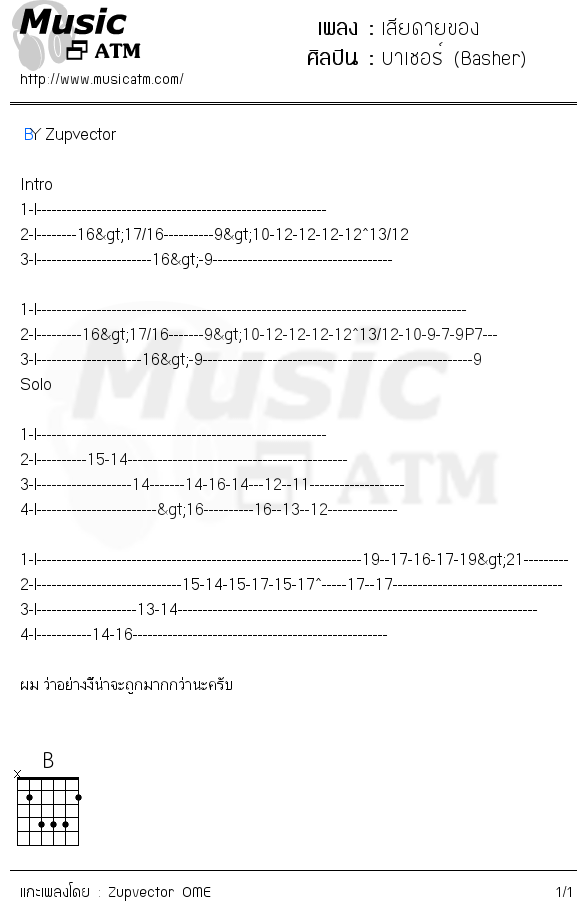 คอร์ดเพลง เสียดายของ