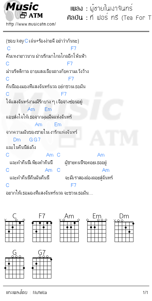 คอร์ดเพลง ผู้ชายในเงาจันทร์