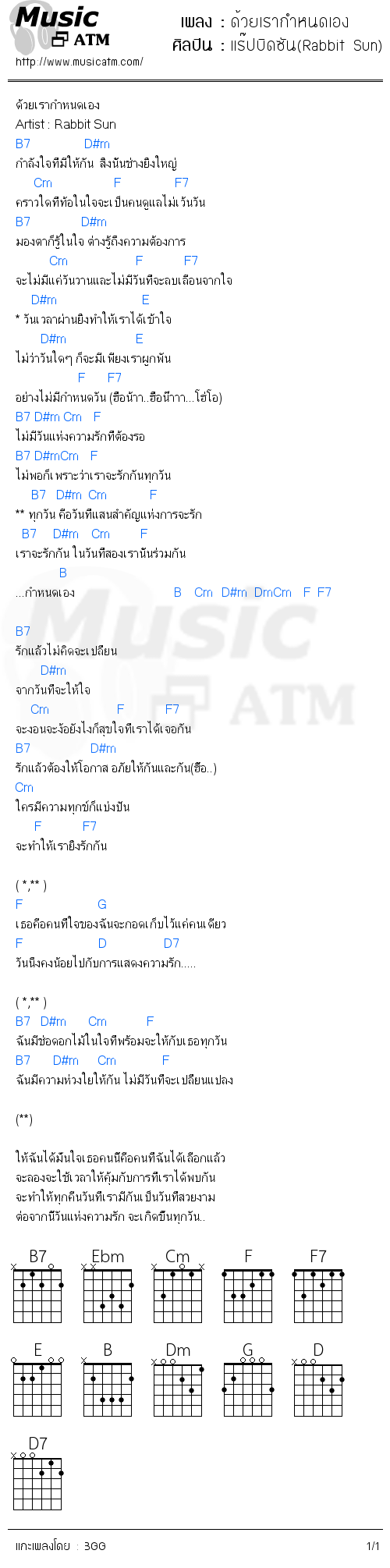 คอร์ดเพลง ด้วยเรากำหนดเอง