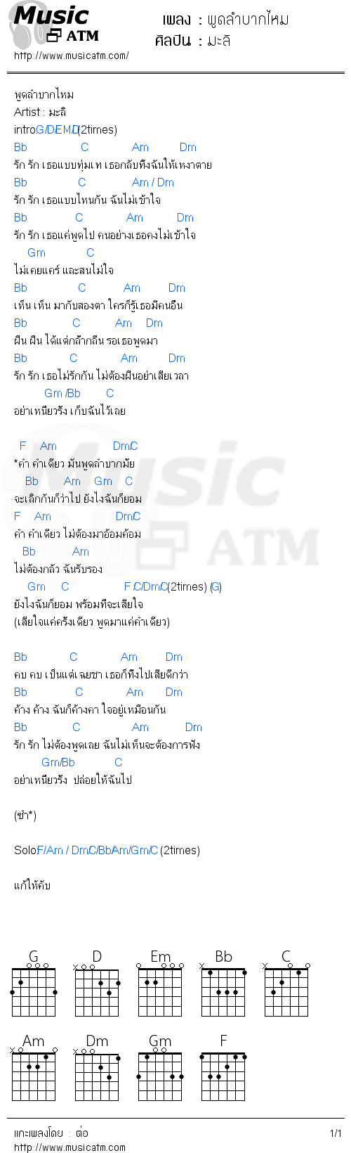 คอร์ดเพลง พูดลำบากไหม