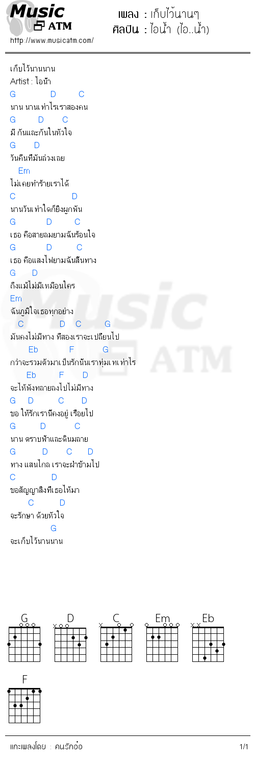 คอร์ดเพลง เก็บไว้นานๆ - ไอน้ำ (ไอ..น้ำ) | คอร์ดเพลงใหม่