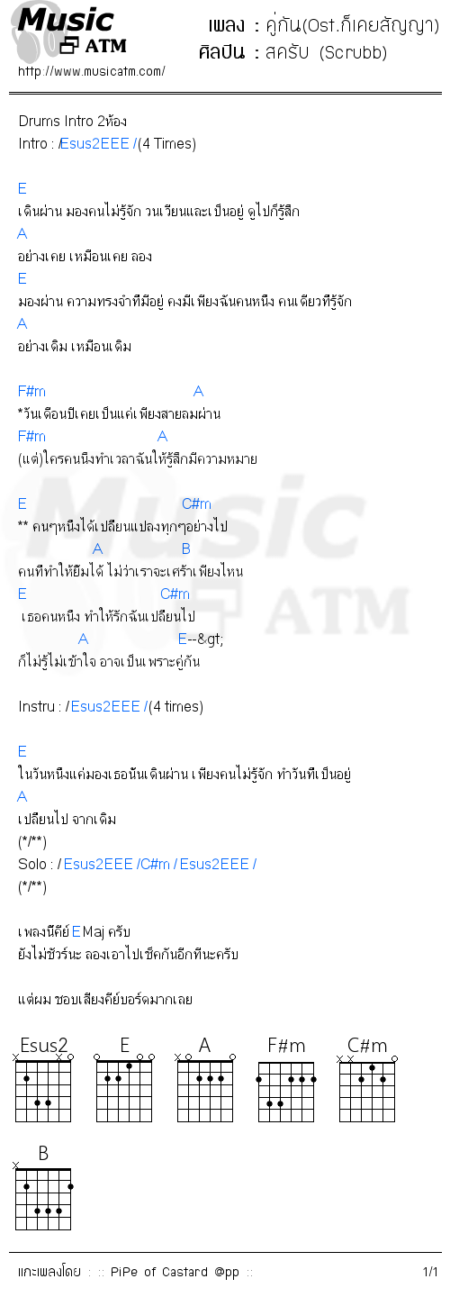 คอร์ดเพลง คู่กัน(Ost.ก็เคยสัญญา)