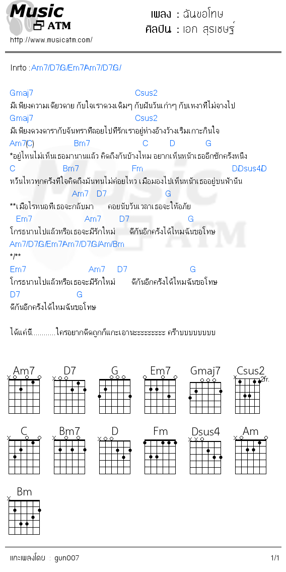 คอร์ดเพลง ฉันขอโทษ