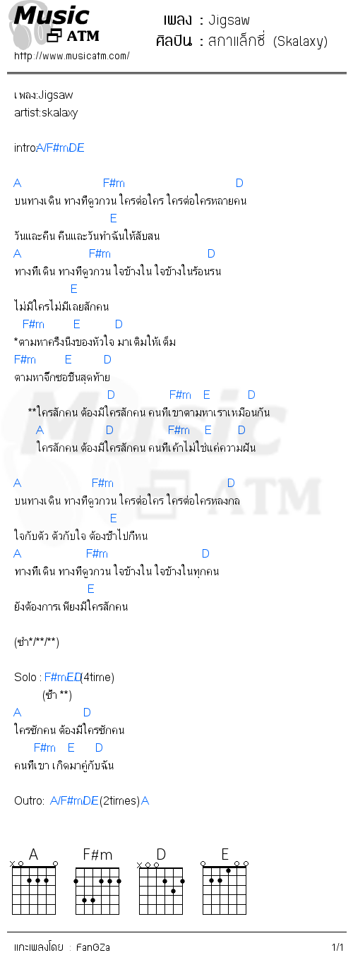 คอร์ดเพลง Jigsaw