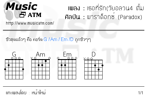 คอร์ดเพลง เธอที่รัก(วัยอลวน4 ตั้ม โอ๋รีเทอนร์)