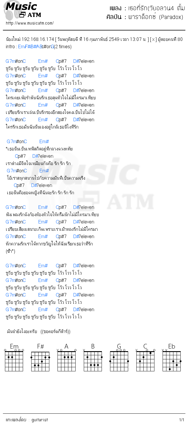 คอร์ดเพลง เธอที่รัก(วัยอลวน4 ตั้ม โอ๋รีเทอนร์)