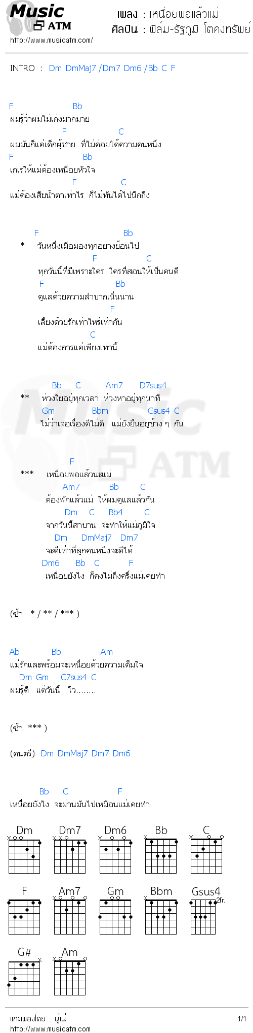 คอร์ดเพลง เหนื่อยพอแล้วแม่