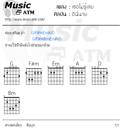 คอร์ดเพลง เธอไม่รู้เลย