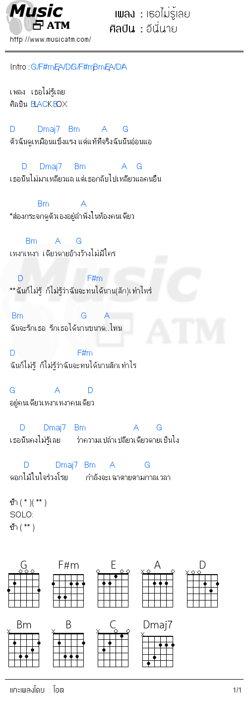 คอร์ดเพลง เธอไม่รู้เลย