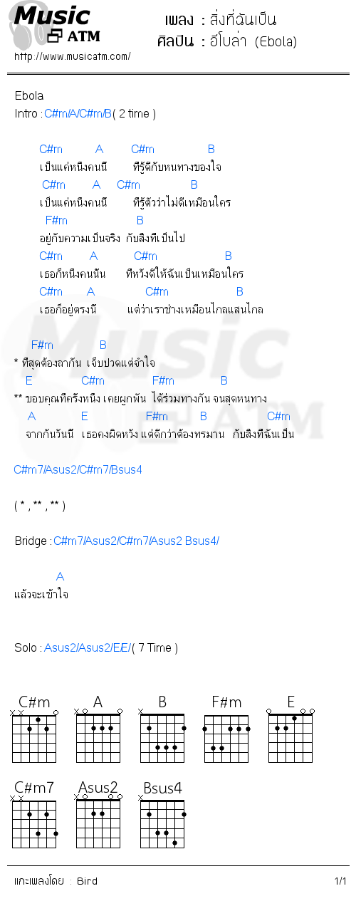 คอร์ดเพลง สิ่งที่ฉันเป็น