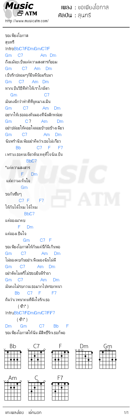 คอร์ดเพลง ขอเพียงโอกาส