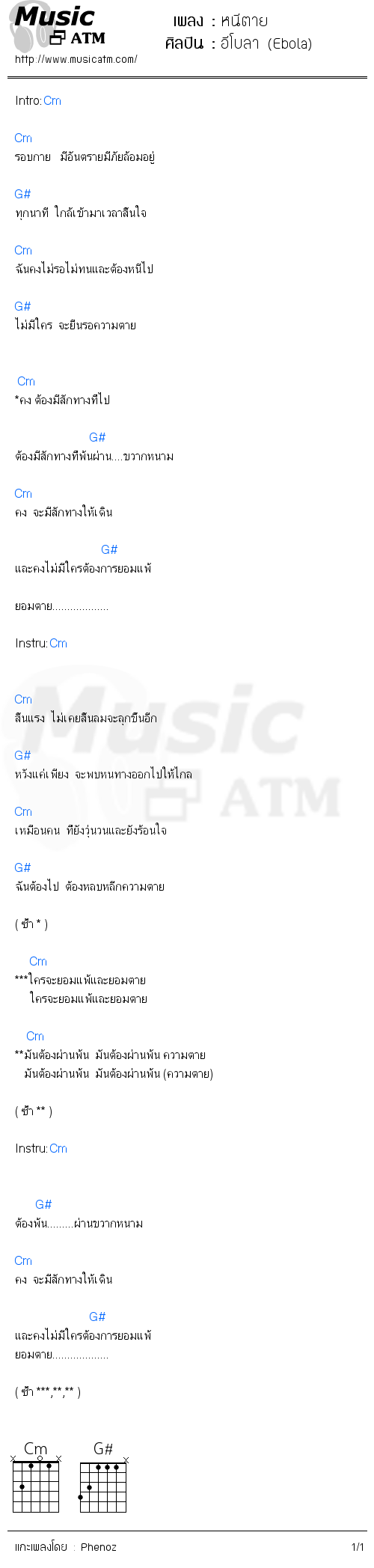 คอร์ดเพลง หนีตาย