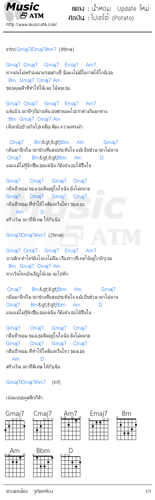 คอร์ดเพลง น้ำหอม  Update ใหม่