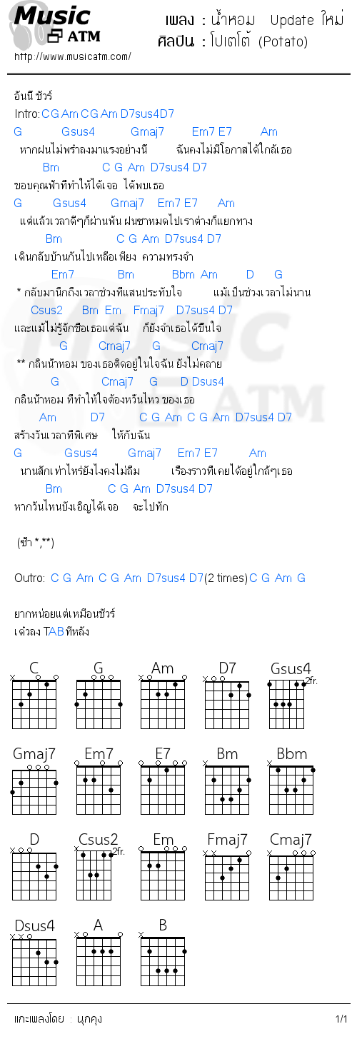 คอร์ดเพลง น้ำหอม  Update ใหม่