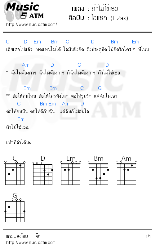 คอร์ดเพลง ถ้าไม่ใช่เธอ