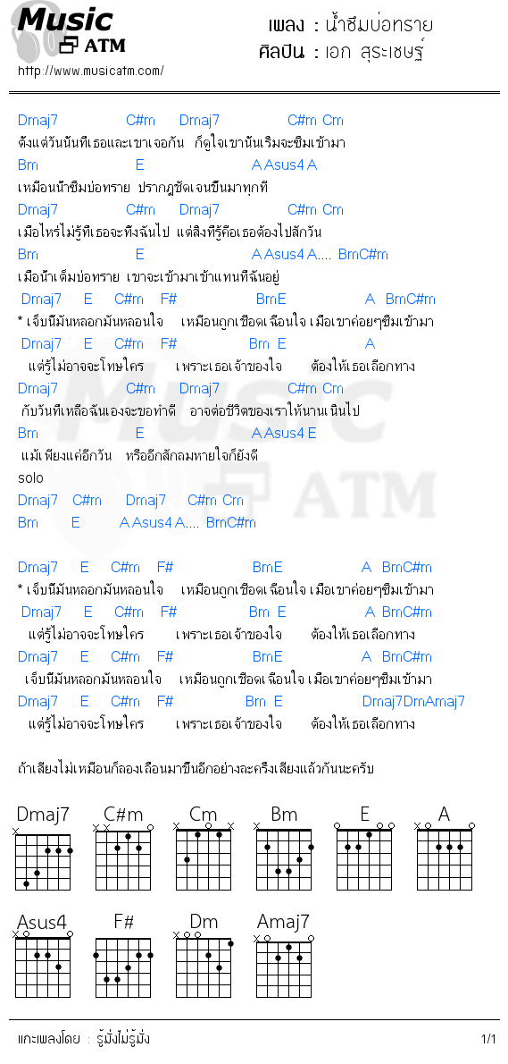 คอร์ดเพลง น้ำซึมบ่อทราย