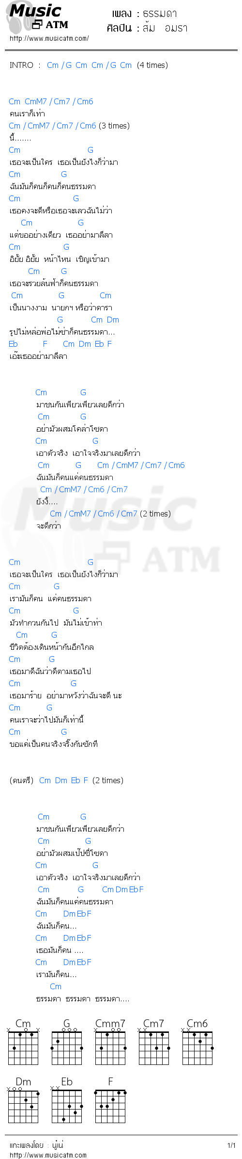 คอร์ดเพลง ธรรมดา