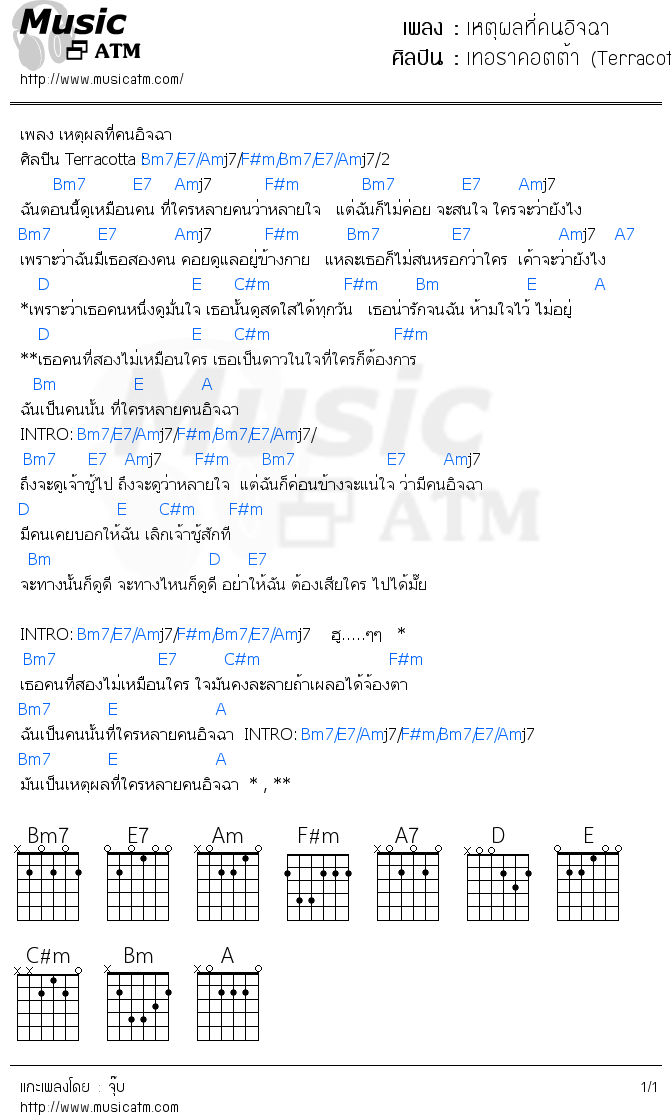 คอร์ดเพลง เหตุผลที่คนอิจฉา - เทอราคอตต้า (Terracotta) | คอร์ดเพลงใหม่