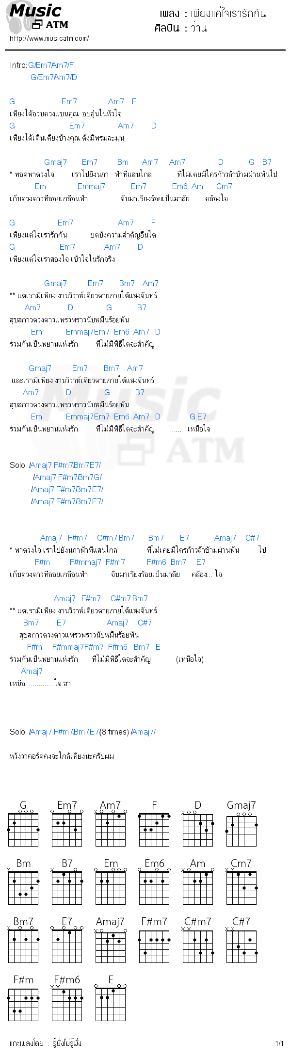 คอร์ดเพลง เพียงแค่ใจเรารักกัน