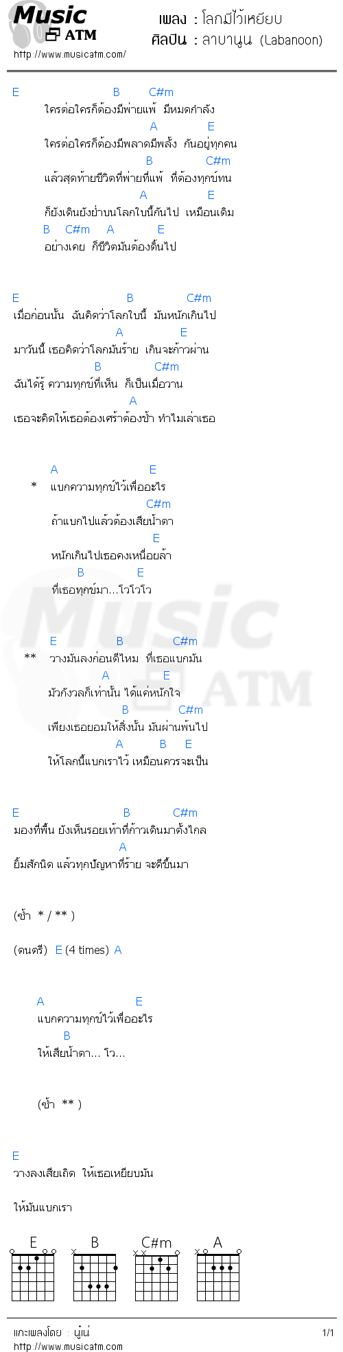 คอร์ดเพลง โลกมีไว้เหยียบ - ลาบานูน (Labanoon) | คอร์ดเพลงใหม่