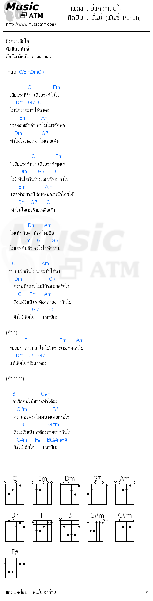 คอร์ดเพลง ยิ่งกว่าเสียใจ