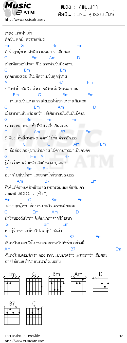 คอร์ดเพลง แค่แฟนเก่า