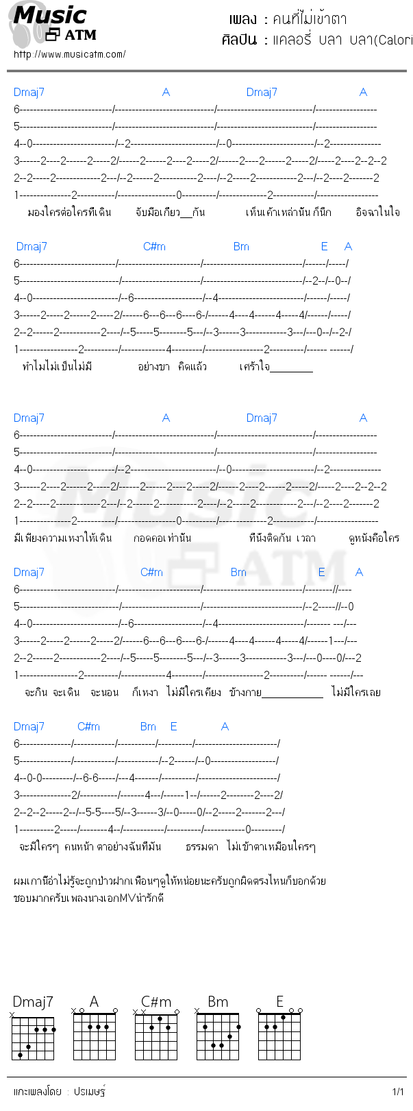 คอร์ดเพลง คนที่ไม่เข้าตา