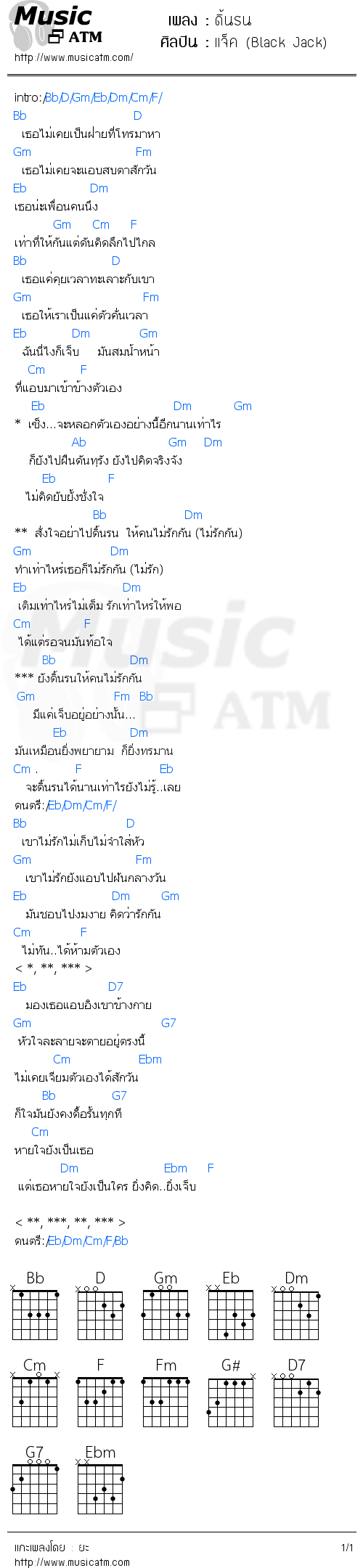 คอร์ดเพลง ดิ้นรน