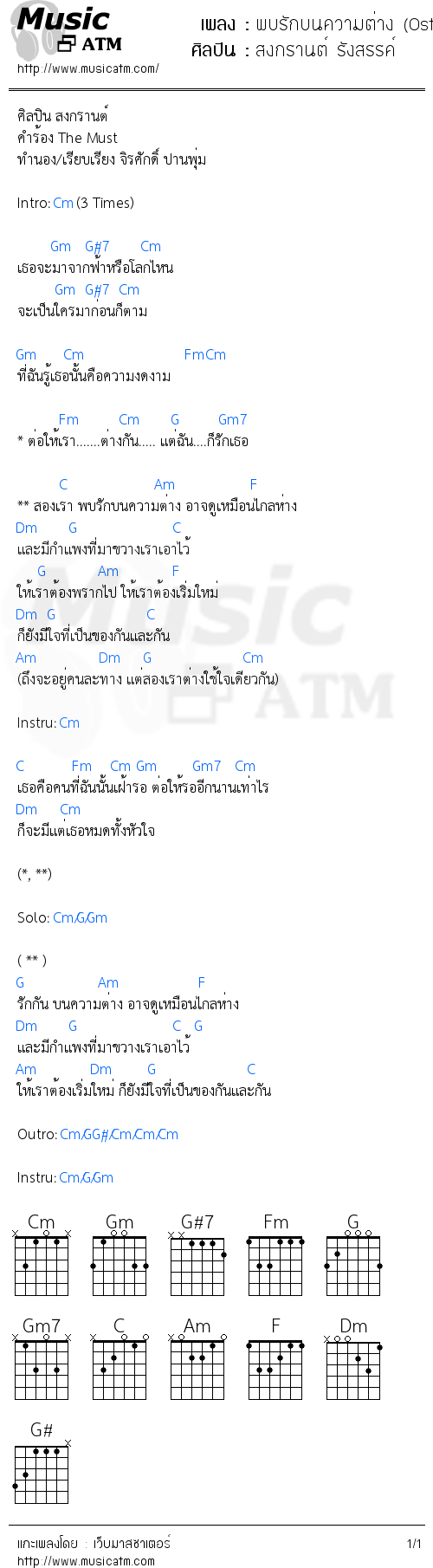 คอร์ดเพลง พบรักบนความต่าง (Ost. ภพรัก) - สงกรานต์ รังสรรค์ | คอร์ดเพลงใหม่