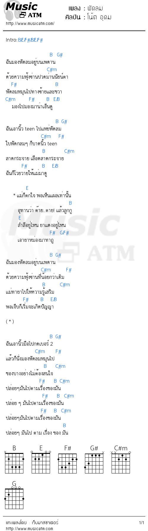 คอร์ดเพลง พัดลม