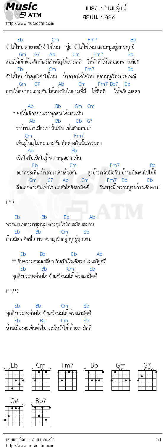 คอร์ดเพลง วันพรุ่งนี้