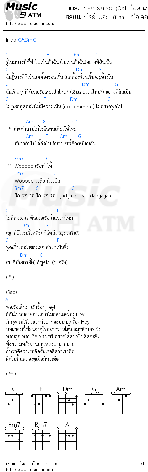 คอร์ดเพลง รักแรกเจอ (Ost. โฆษณาคอนเนตโต้)