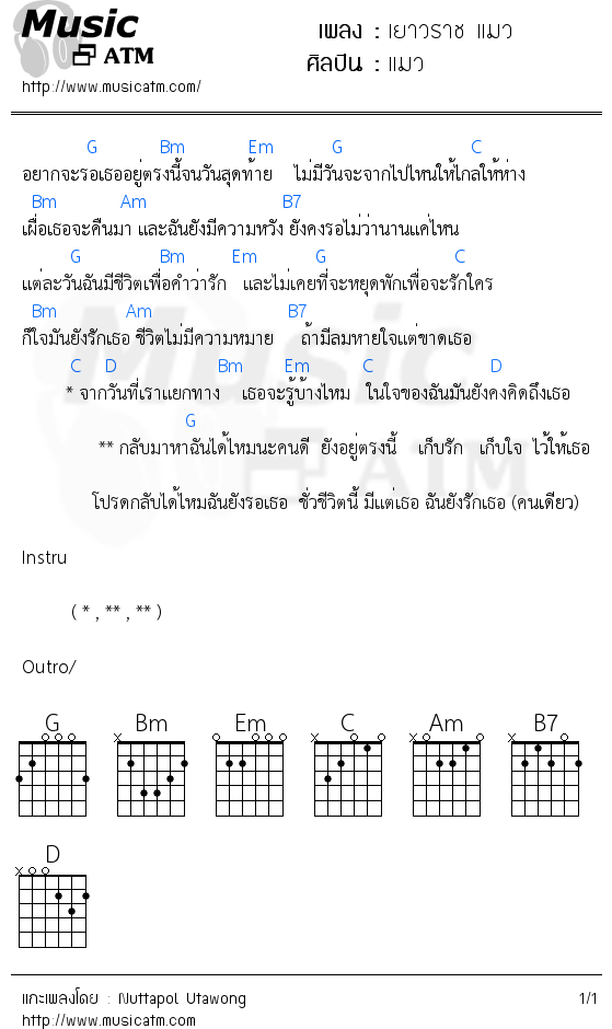 คอร์ดเพลง เยาวราช แมว