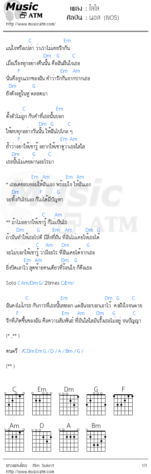 คอร์ดเพลง ใสใส